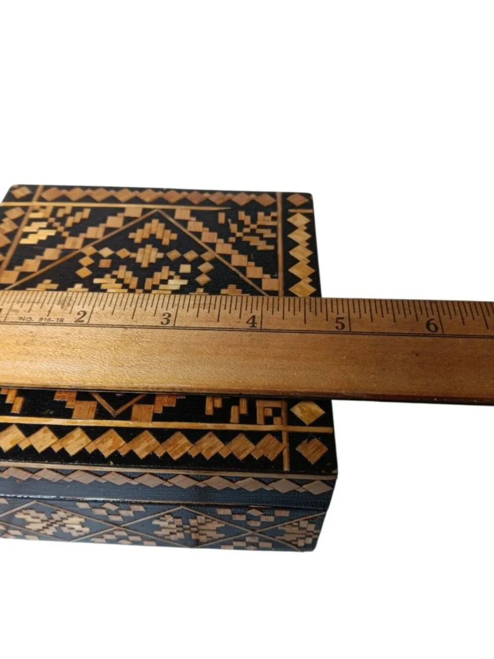VTG Trinket Box USSR  Soviet Era Straw Inlay Fabric Lined Gift Box 4.75 Square